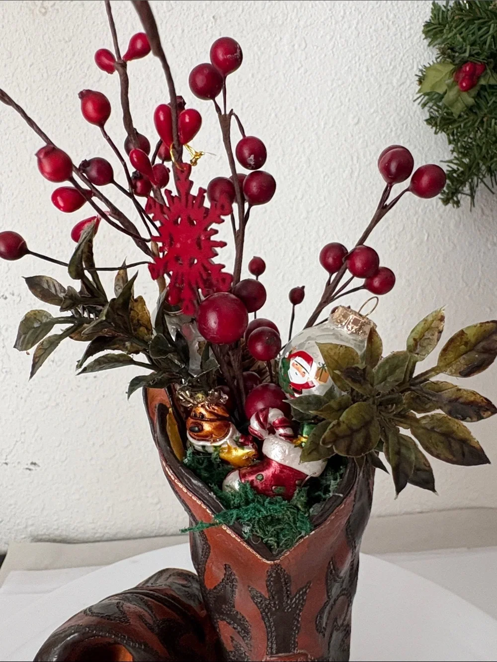 Decorative Red Cowboy Boot resin  Planter -  Decor- xmas